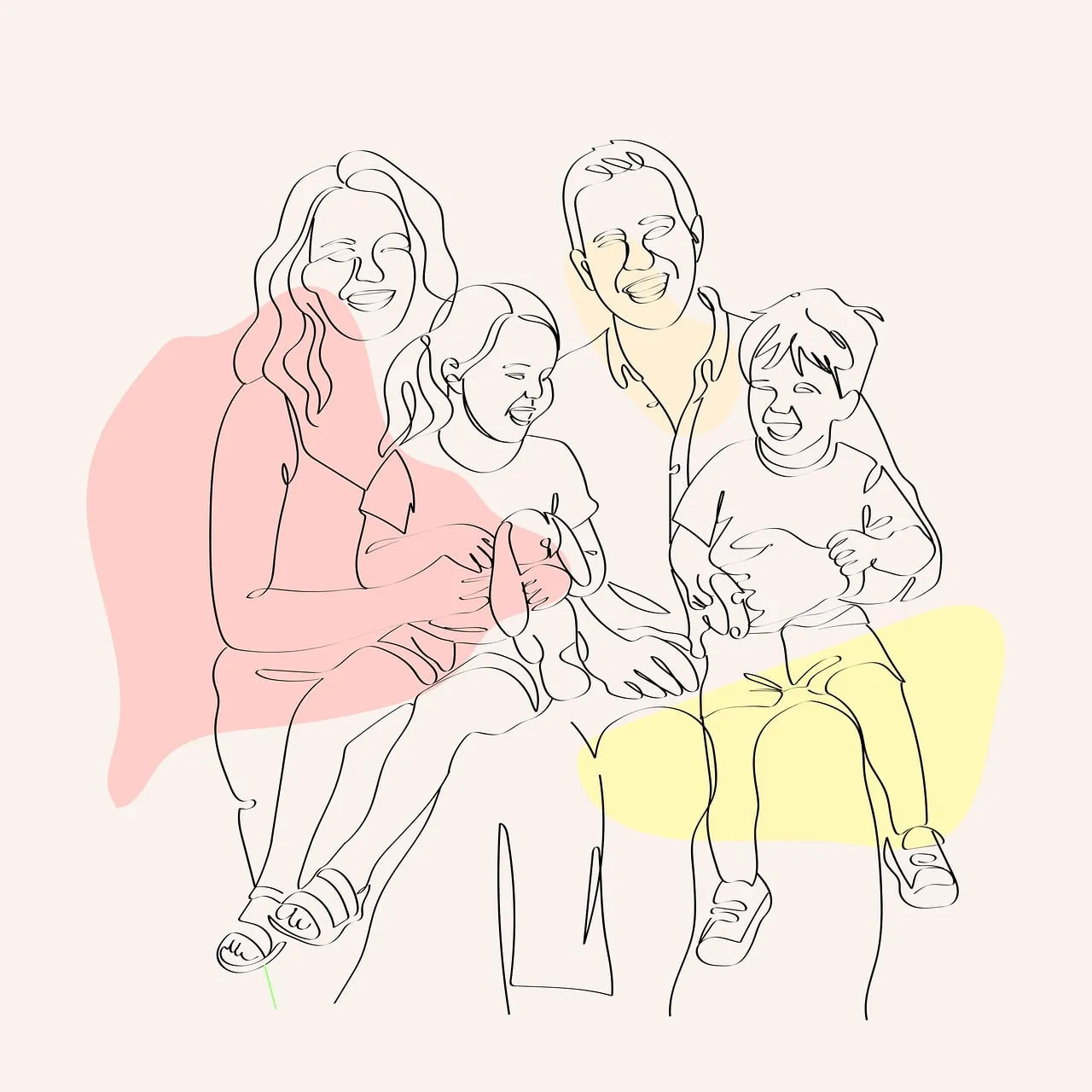 Joyful Family Portrait: Modern Line Art Background