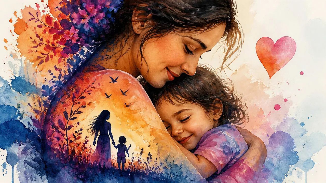Heartwarming Watercolor Embrace: Motherhood's Pure Love