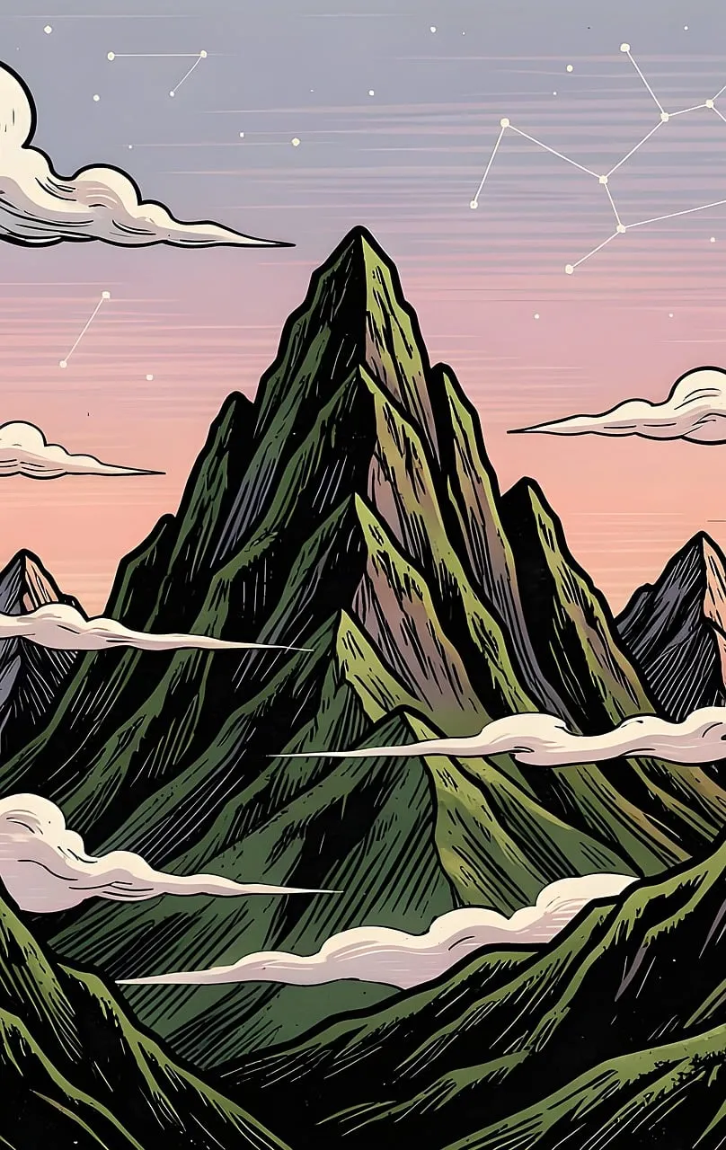 Majestic Mountain Peaks Under Twinkling Constellations