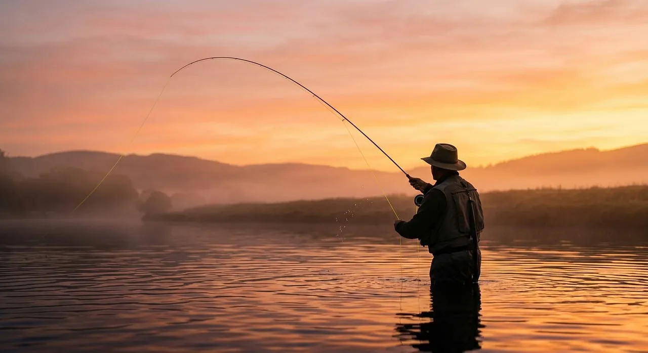 Serene Golden Hour: Fly Fishing at Dawn