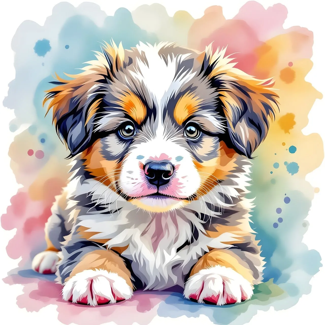 Charming Watercolor Puppy Portrait: Adorable Pet Art