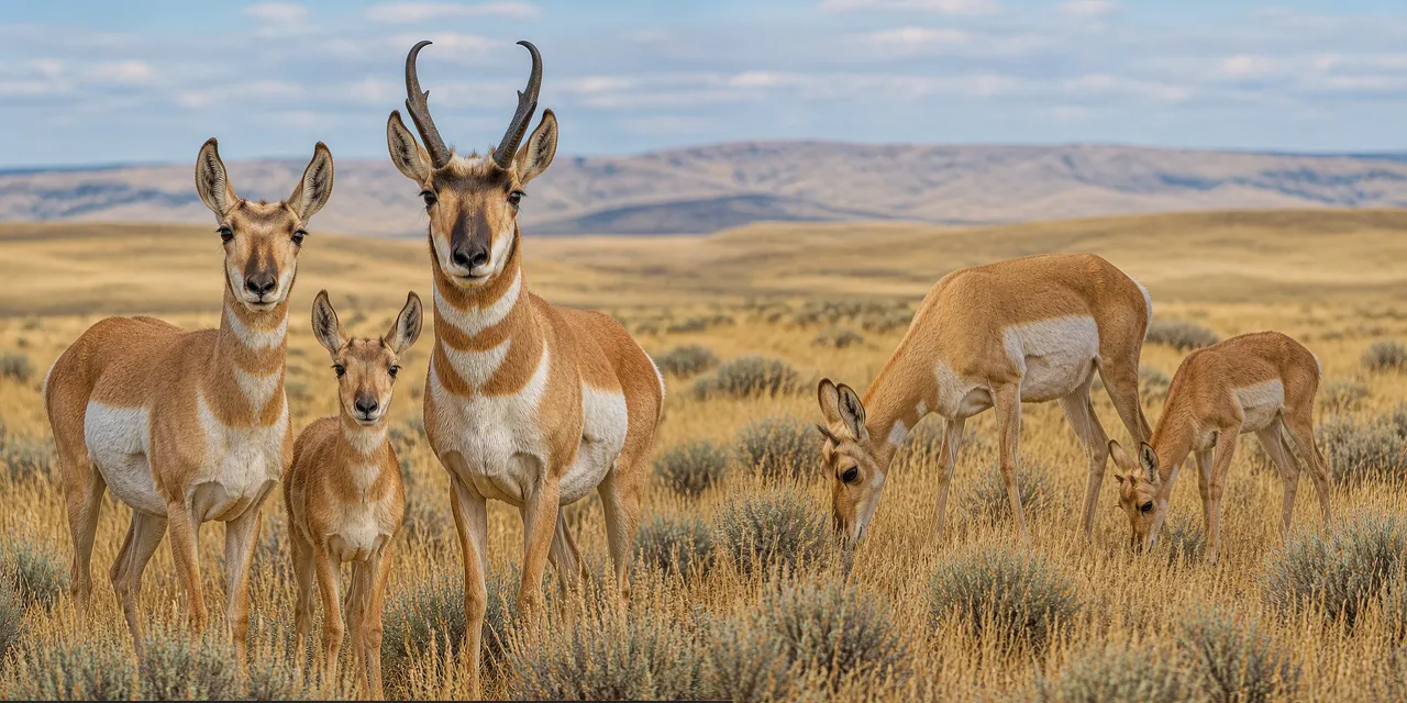 Majestic Pronghorn Family Roaming the Grand Teton Prairie