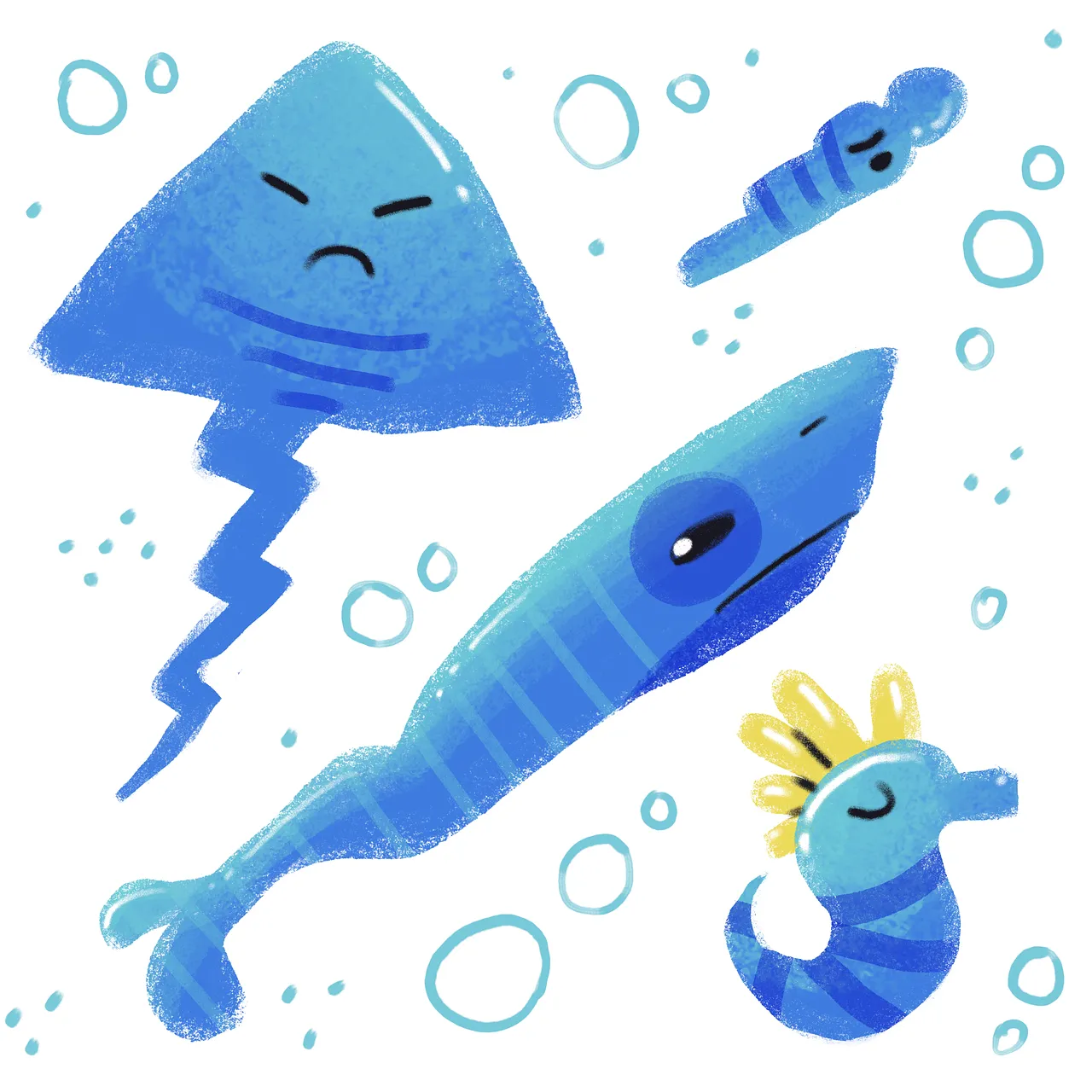 Charming Blue Sea Creatures: An Underwater Cartoon Adventure