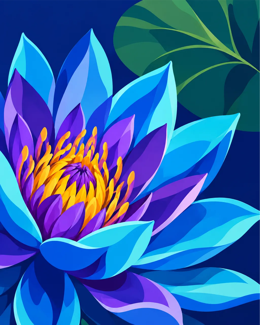 Vibrant Blue Lotus: Exotic Botanical Illustration