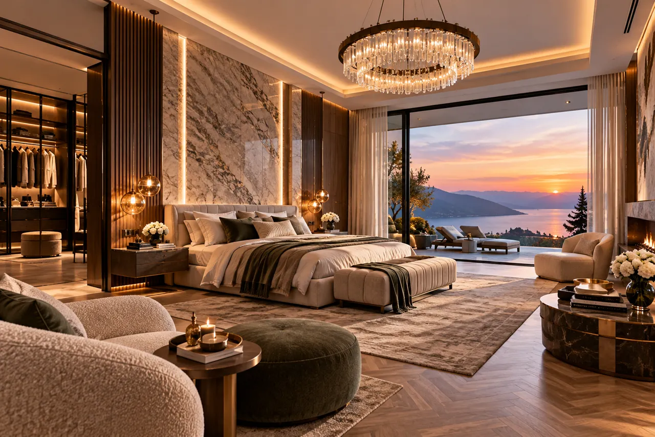 Breathtaking Sunset Luxury: A Bedroom Oasis with Panoramic Sea Views