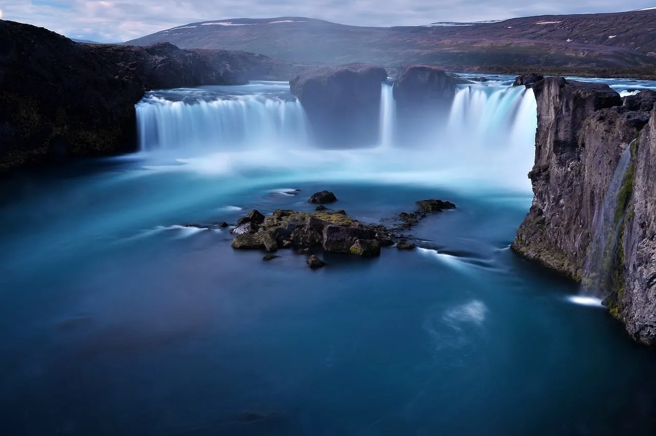 Dramatic Godafoss: Iceland's Breathtaking Blue Waterfall