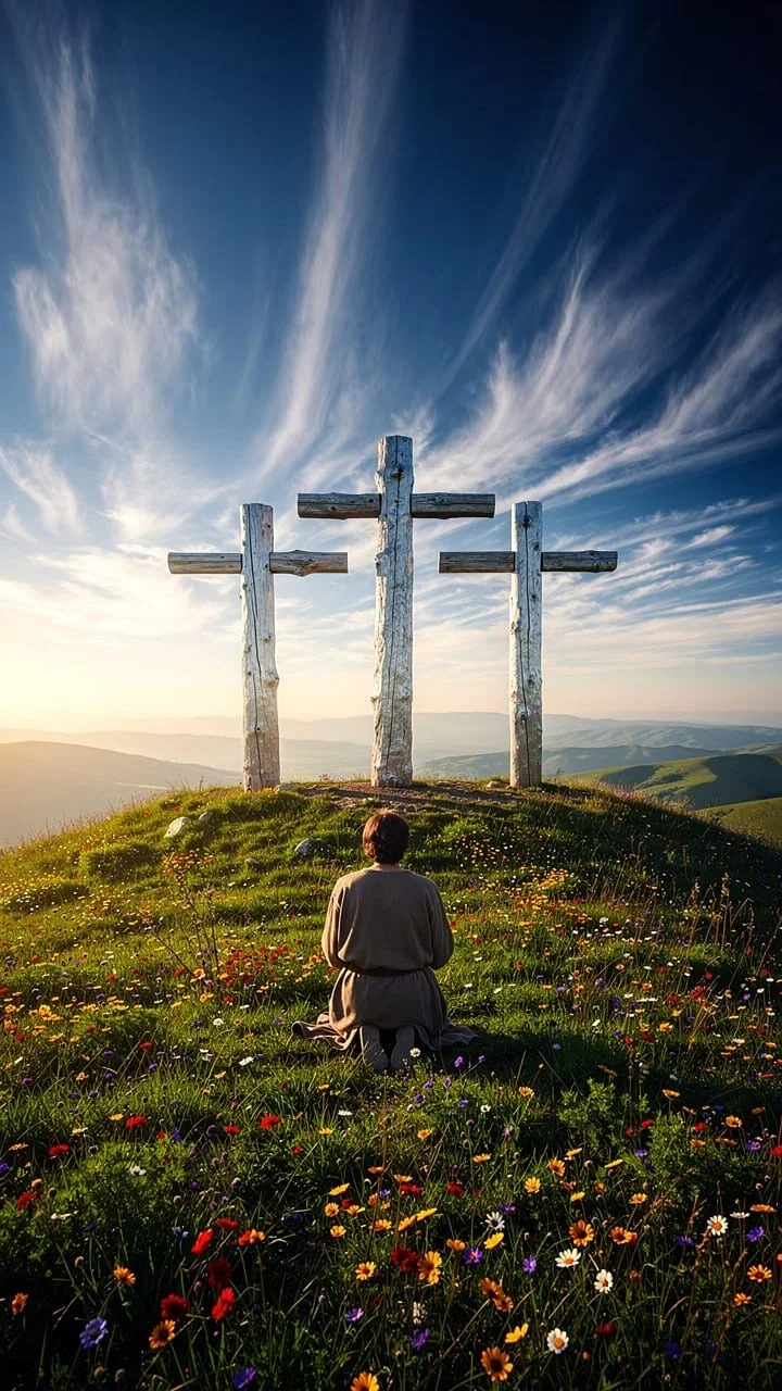 Serene Sunset: Prayer at Three Crosses