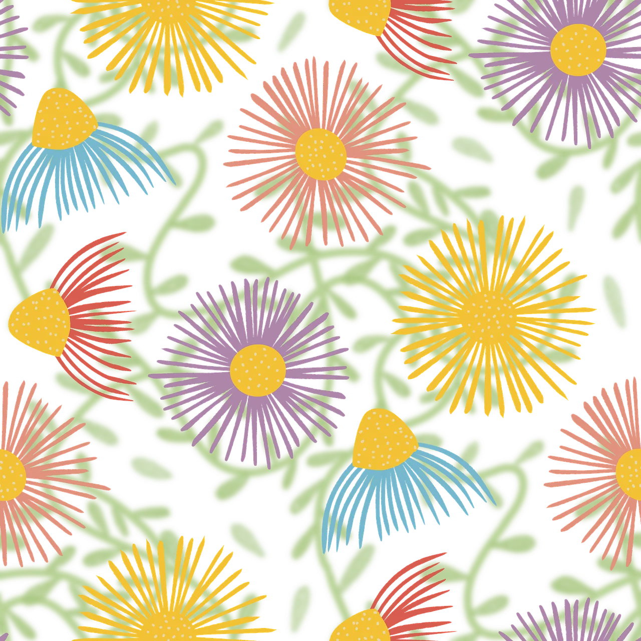Vibrant Abstract Floral Pattern on Black Canvas