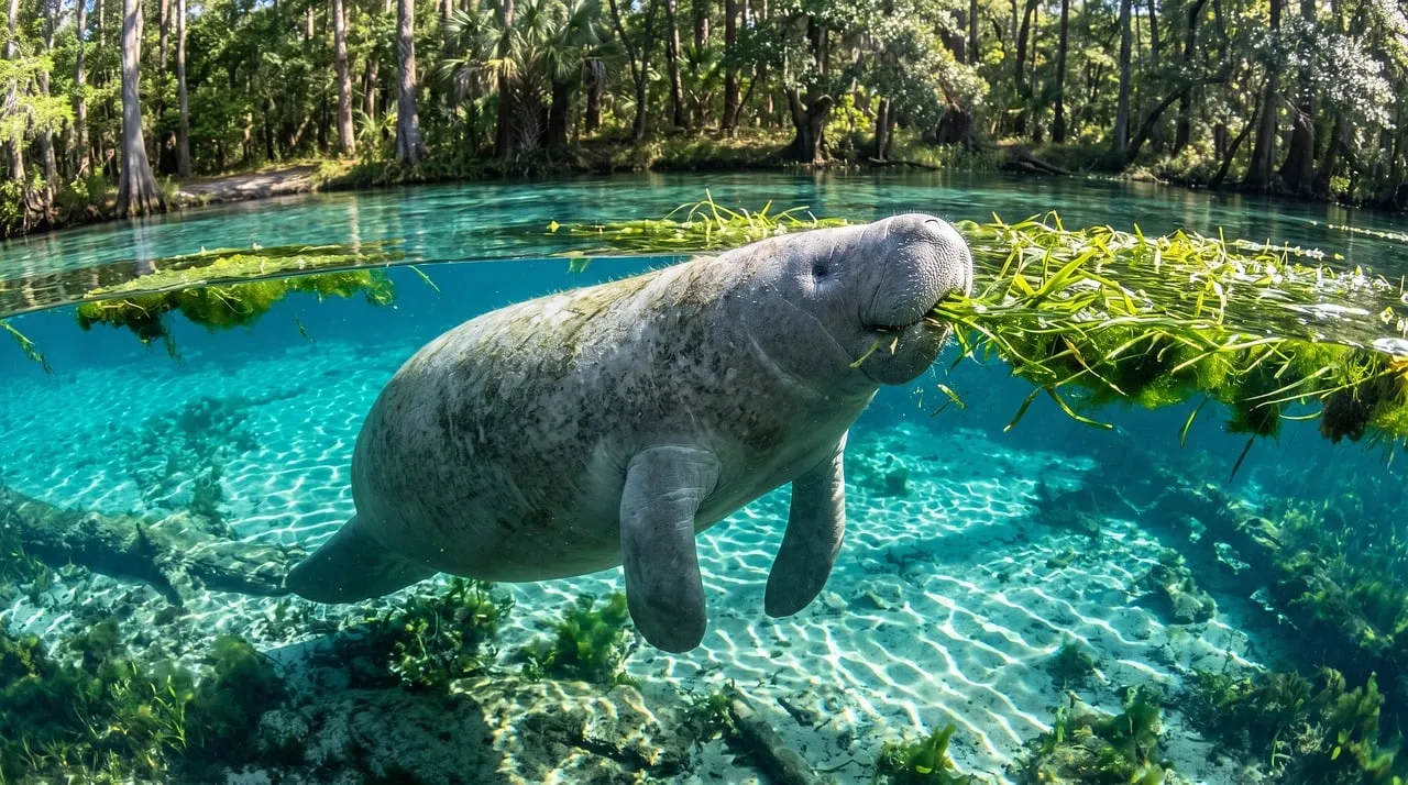 Enchanting Florida Manatee Glides Through Pristine Spring Waters
