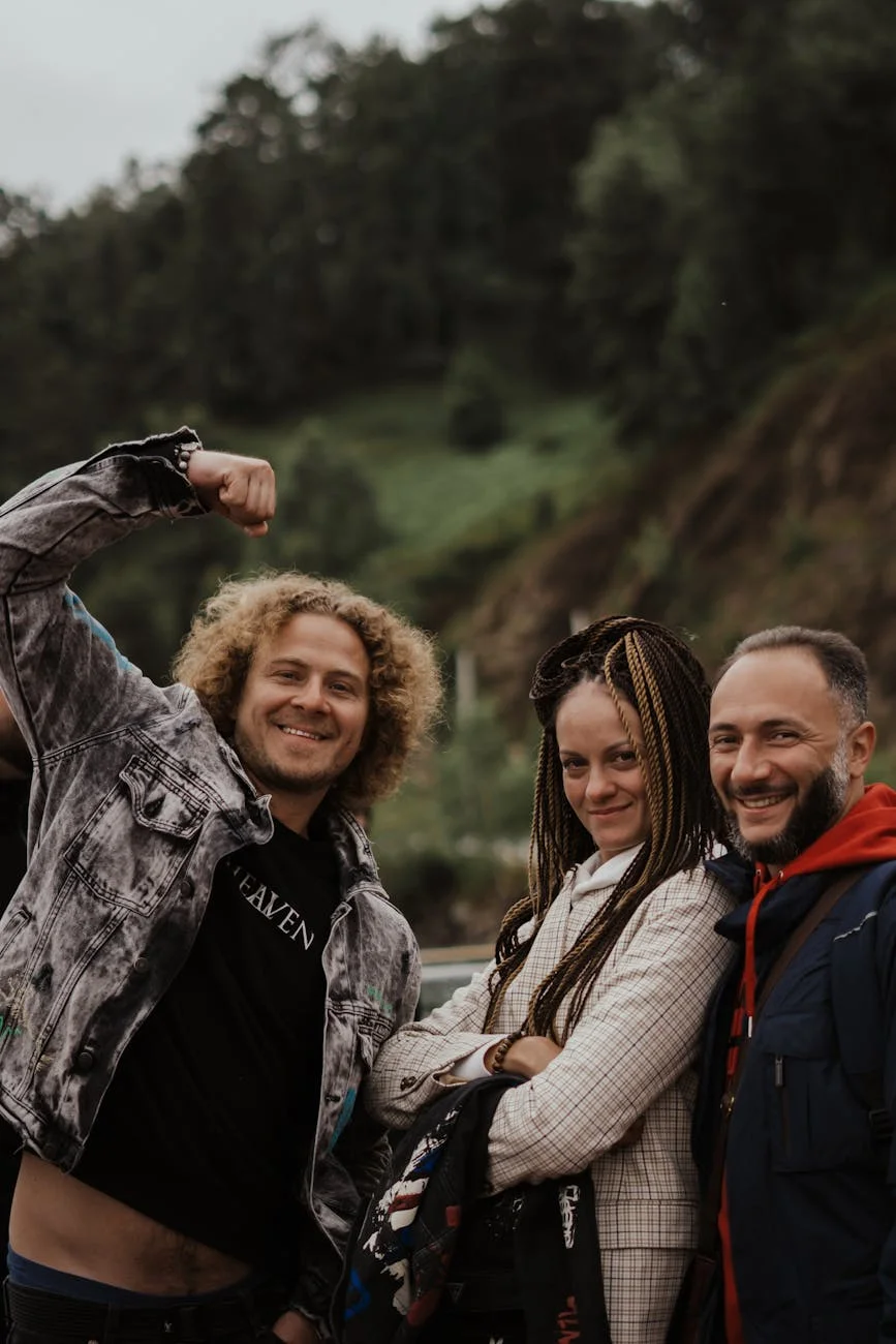 Vibrant Crew: Joyful Friends Pose Outdoors