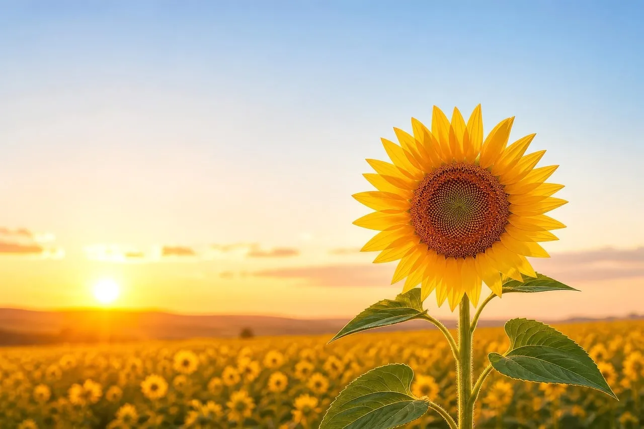 Radiant Sunflower Bathed in Golden Sunset Light