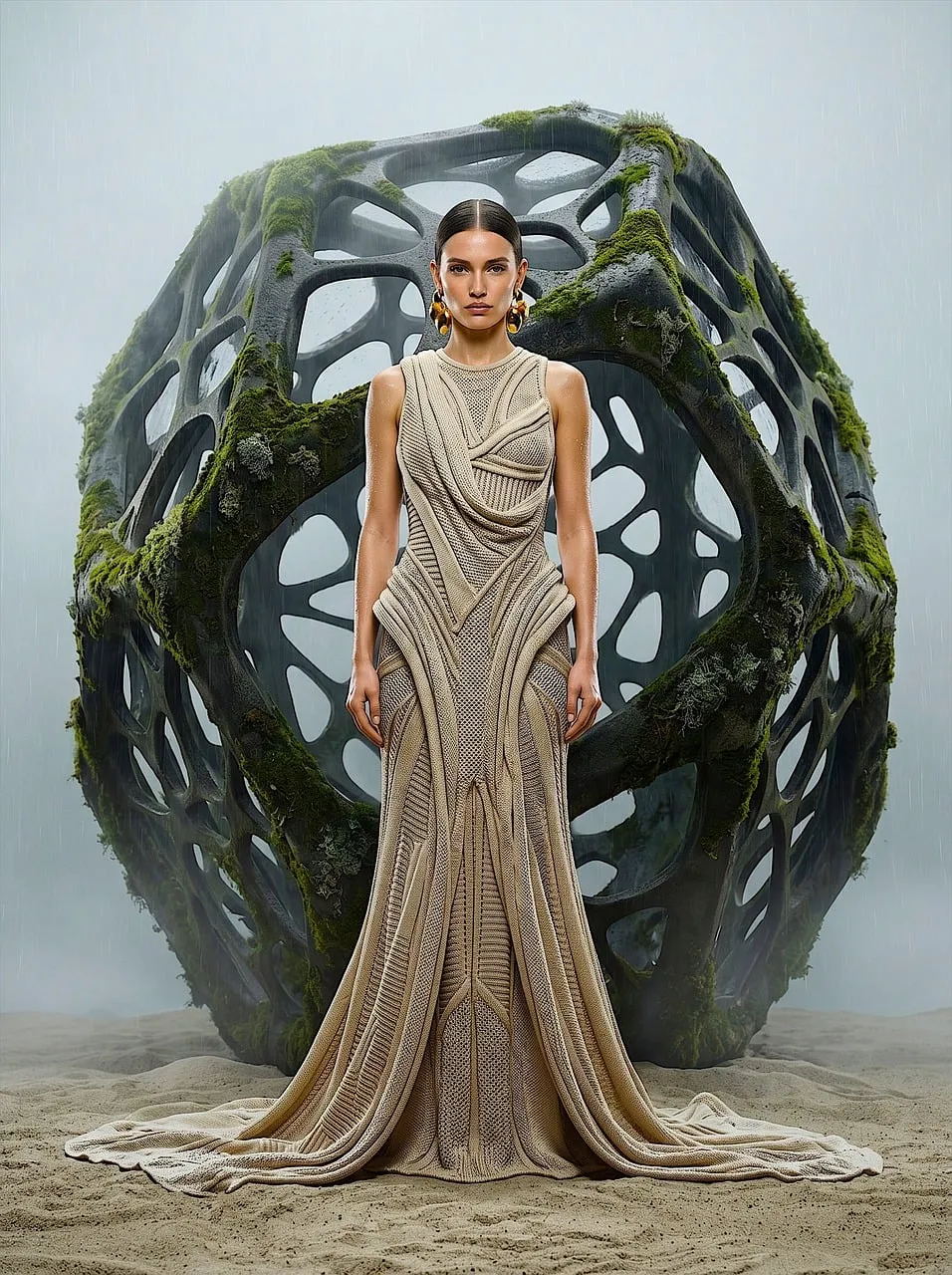 Stunning Sci-Fi Fashion: Biomorphic Elegance in a Futuristic Landscape