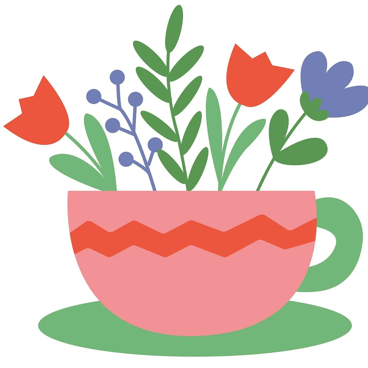 Vibrant Floral Mug: A Playful Still Life Illustration