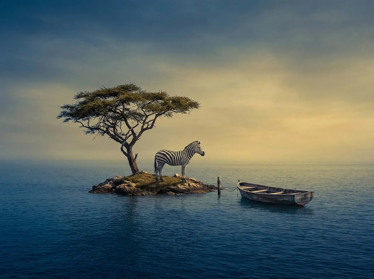 Surreal Zebra Island: A Dreamlike Ocean Escape