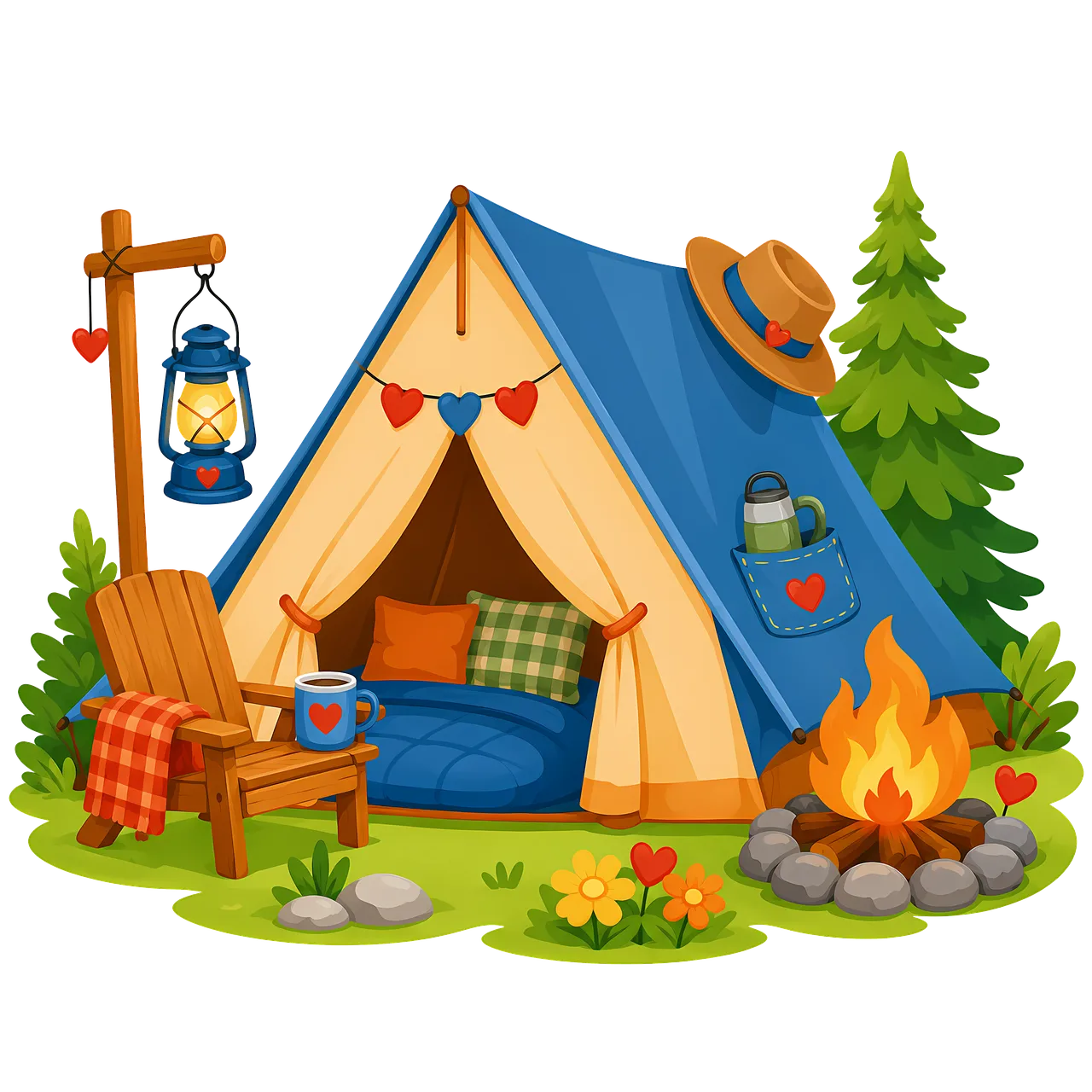 Charming Forest Campsite Illustration: Cozy Retreat Under the Stars