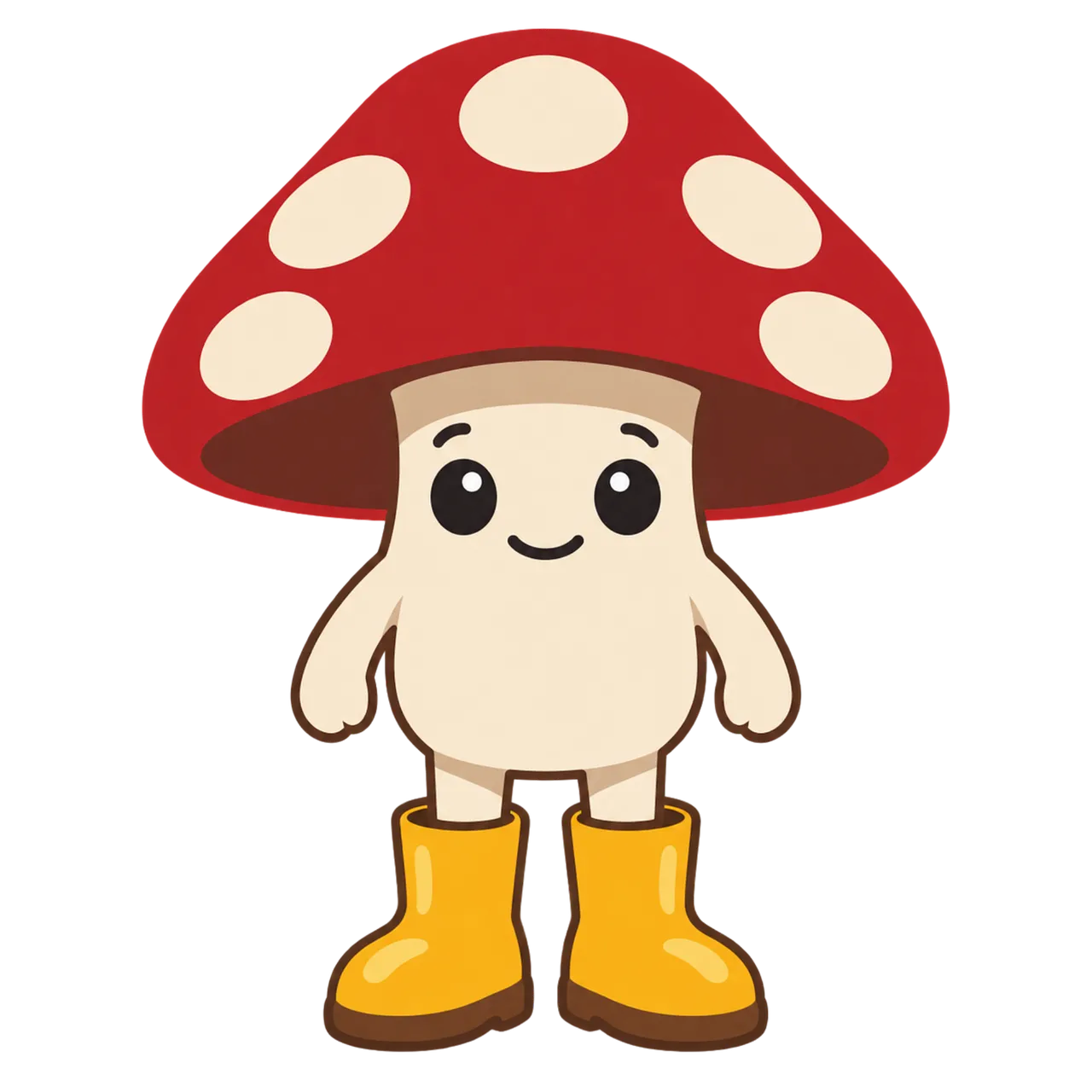 Charming Fly Agaric: Adorable Cartoon Mushroom Character with Yellow Boots