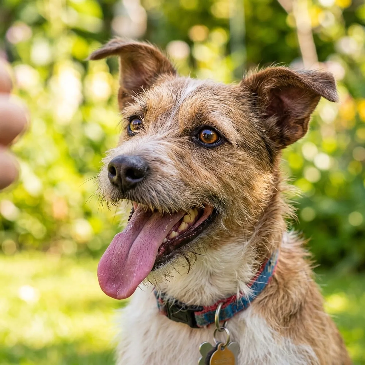 Charming Terrier Mix: Playful Pup's Joyful Summer Portrait