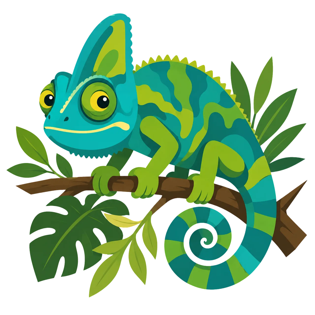 Vibrant Chameleon: A Jungle Jewel on a Branch