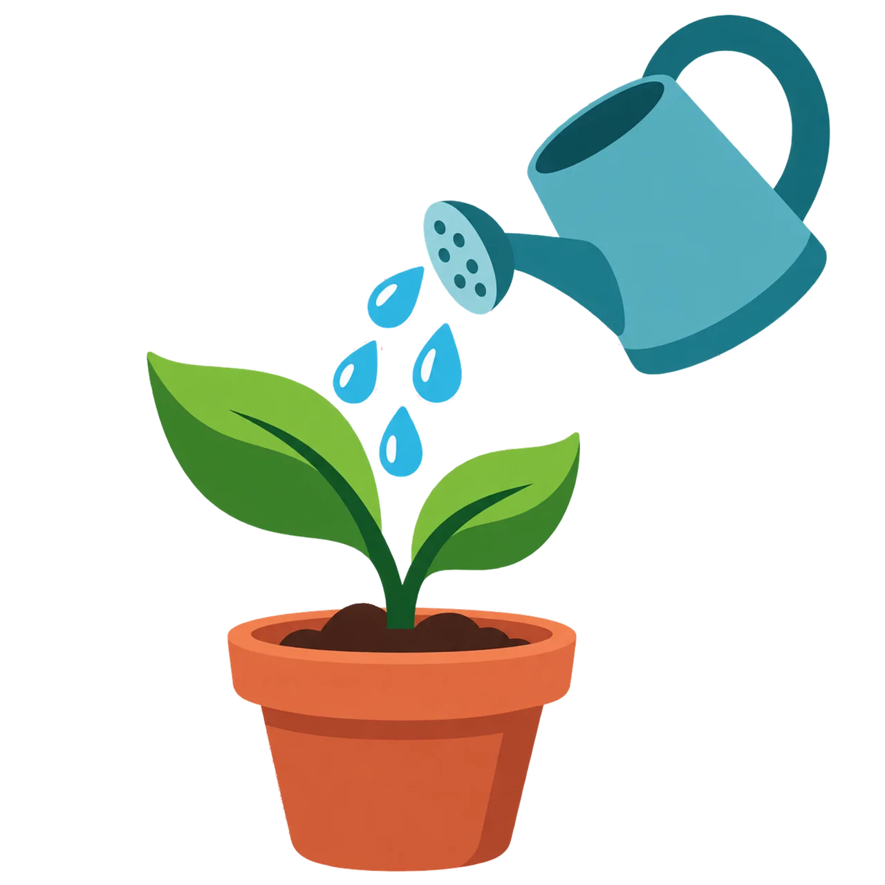 Vibrant Growth: Watering a Young Plant Illustration