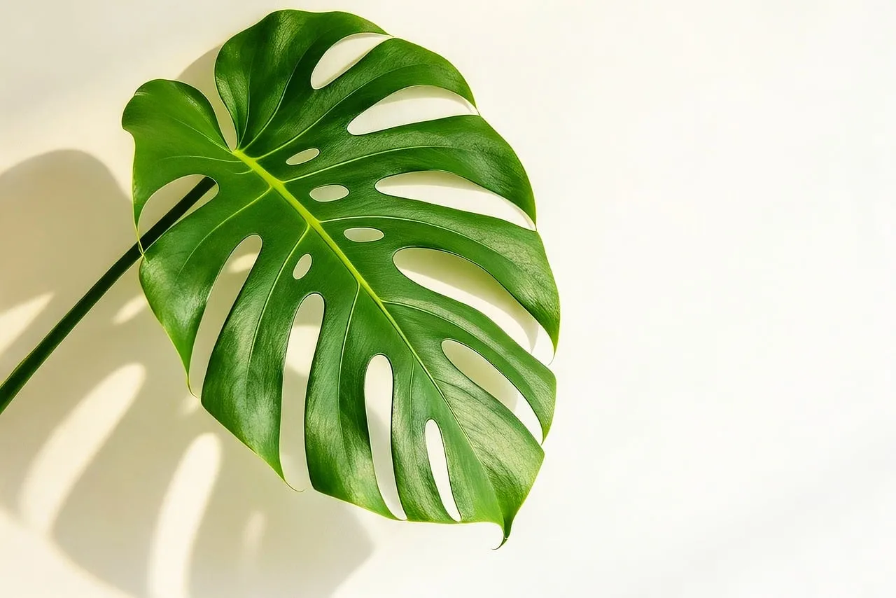 Vibrant Monstera Leaf: Modern Green Plant Decor with Natural Shadows