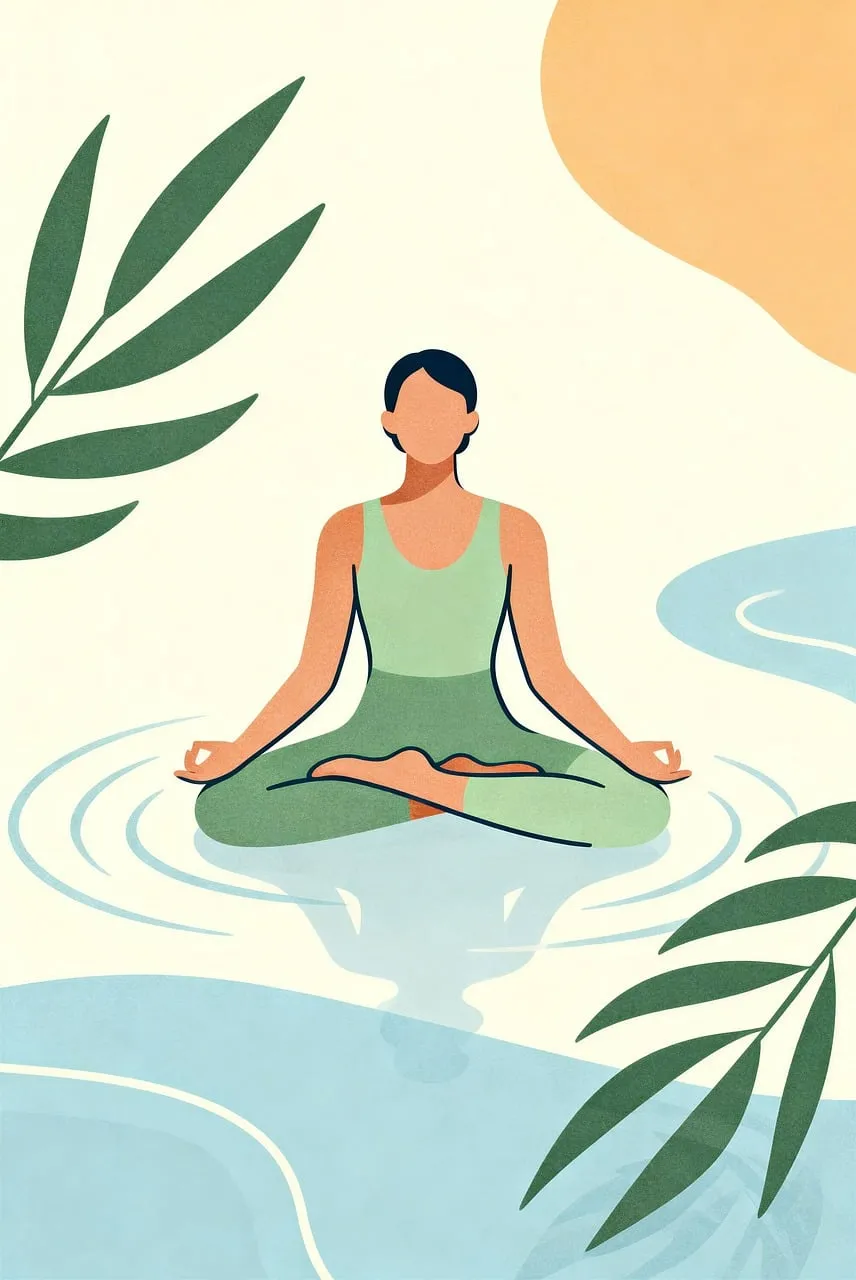 Serene Meditation: Woman in Lotus Pose Amidst Nature's Calm