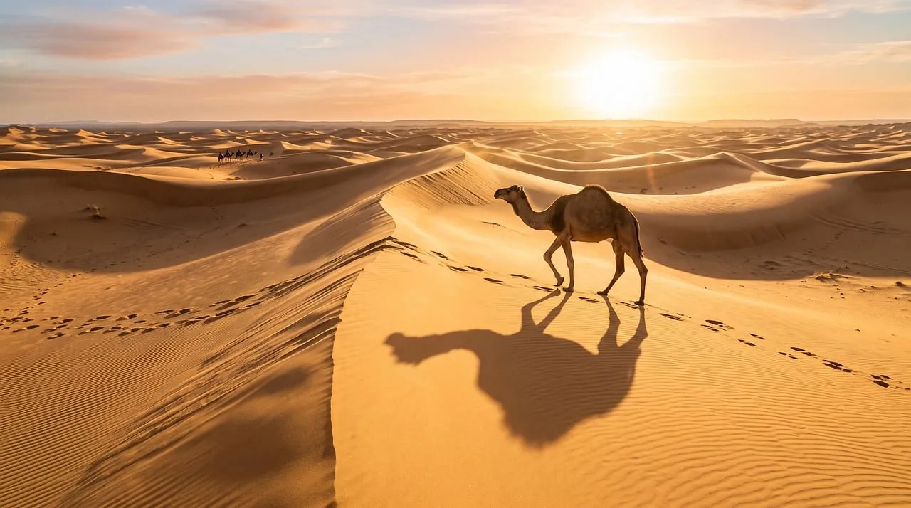 Breathtaking Sahara Sunset: Camel Trekking Golden Dunes