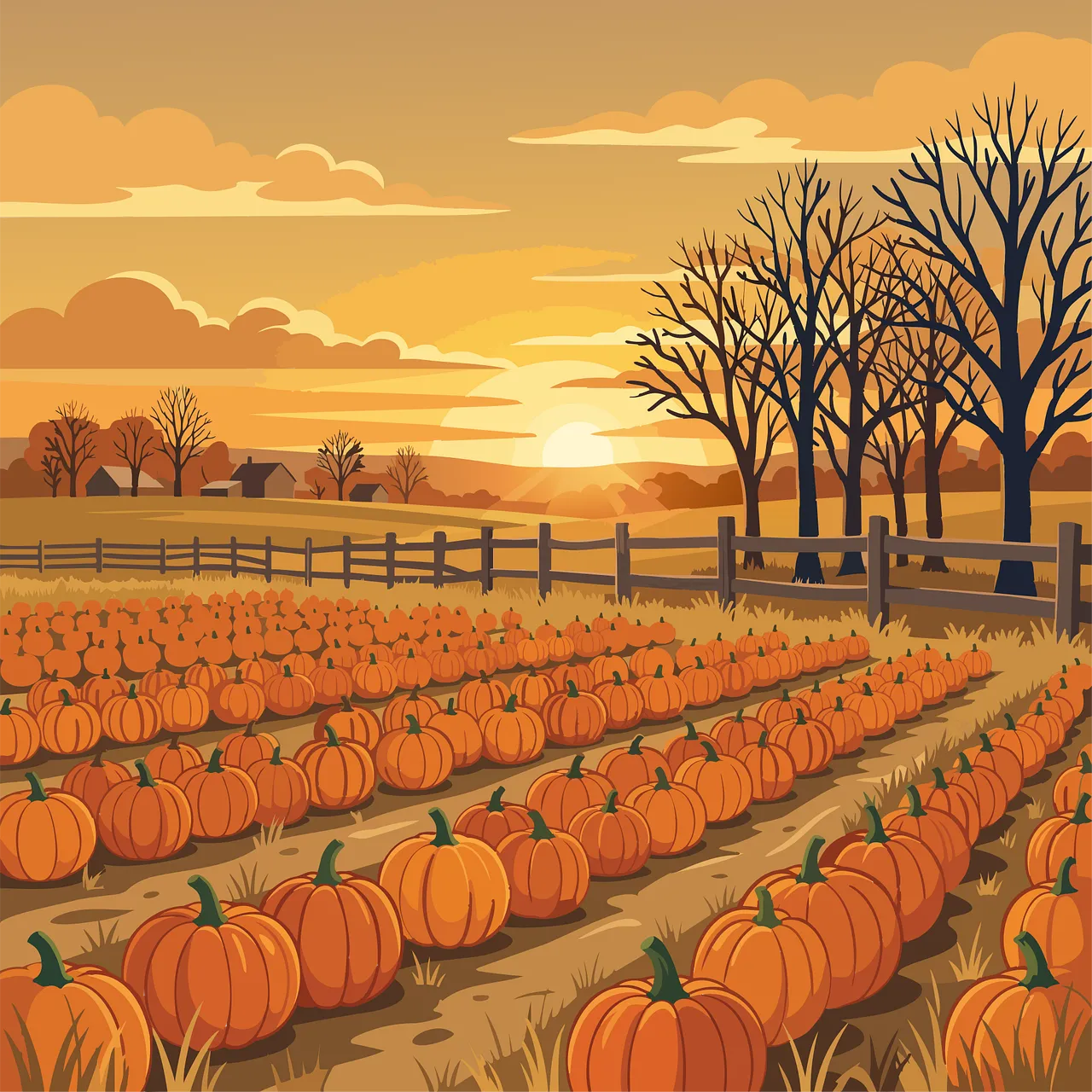 Golden Hour Glow: Abundant Pumpkin Patch Harvest