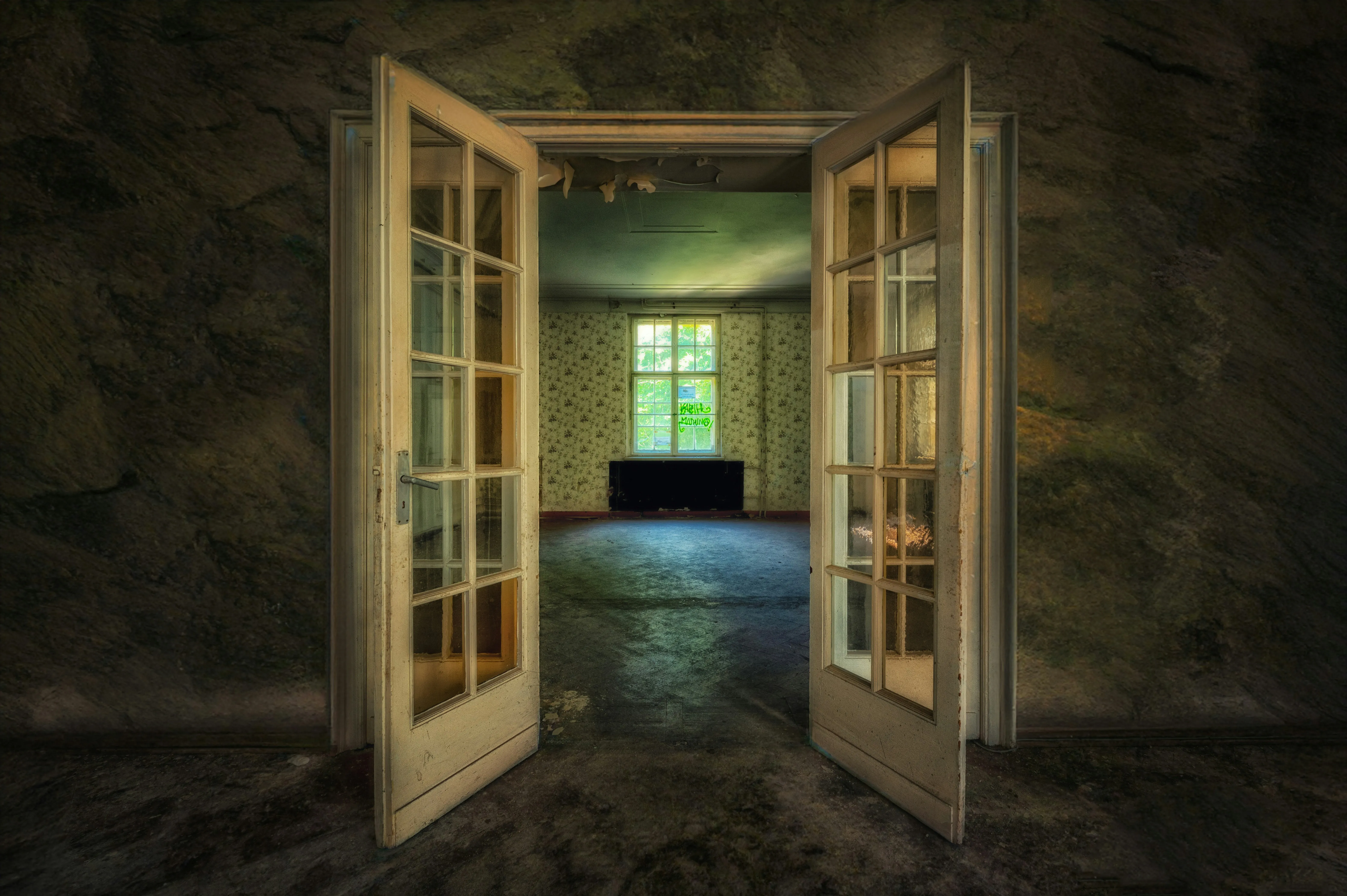 Hauntingly Beautiful Abandoned Room with Open Doors