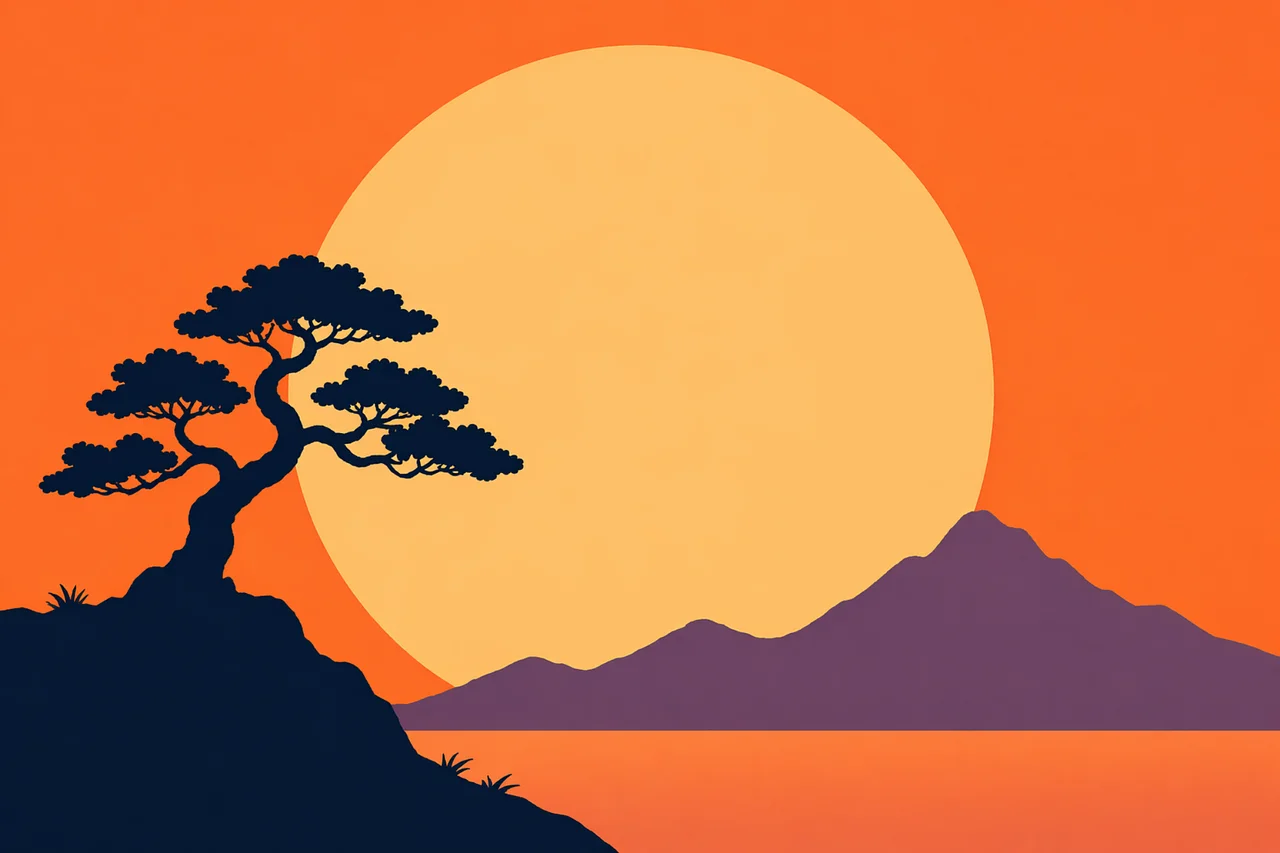 Serene Sunset Silhouette: Minimalist Nature's Embrace