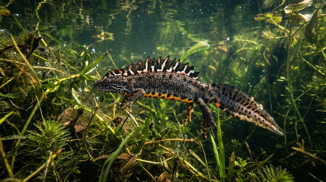 Submerged Serenity: A Newt's Aquatic Spring Dance