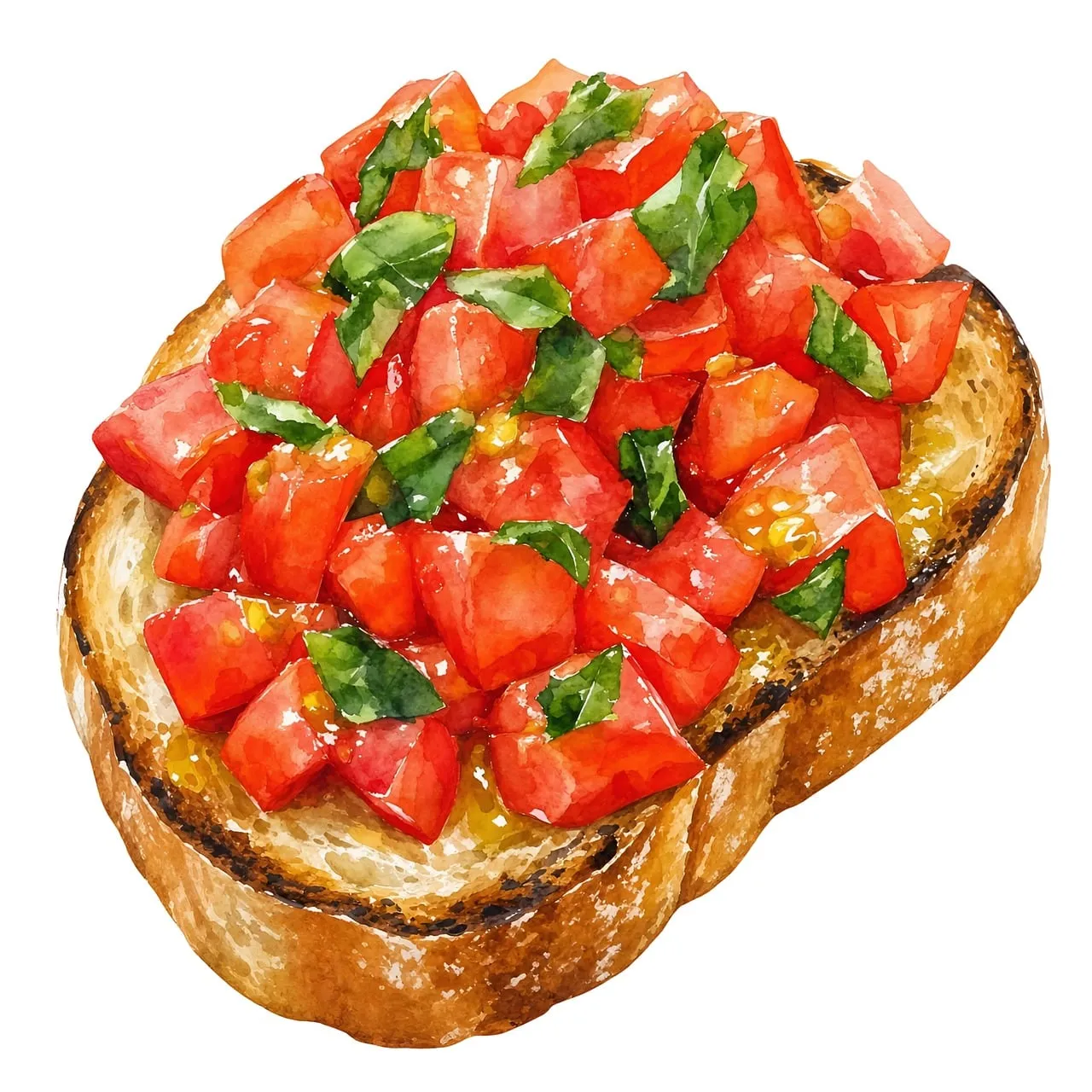 Vibrant Bruschetta: Fresh Tomato & Basil Watercolor