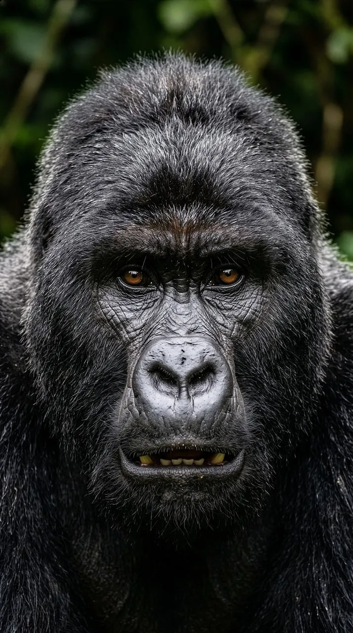 Intense Silverback Gaze: A Powerful Gorilla Portrait