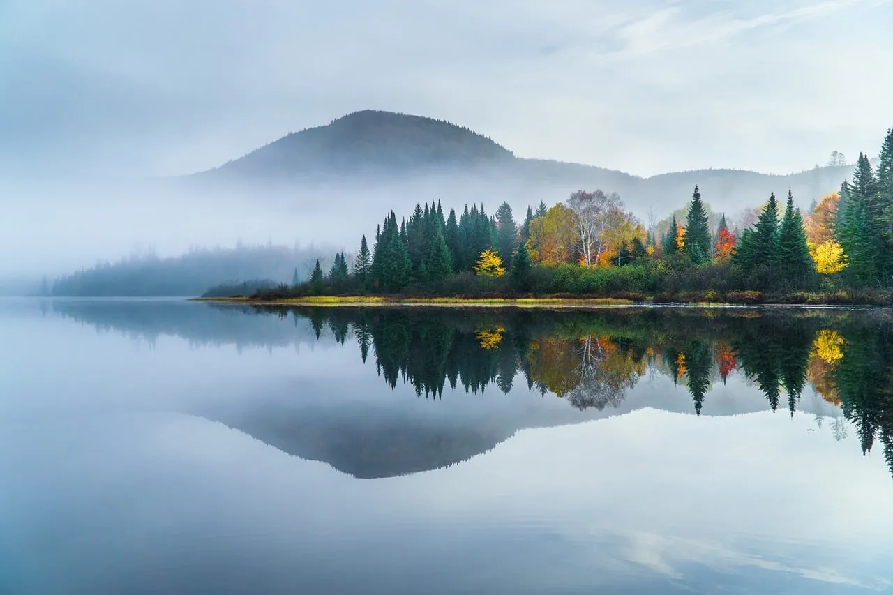 Enchanting Autumn Fog: Lake Reflection at Tremblant National Park