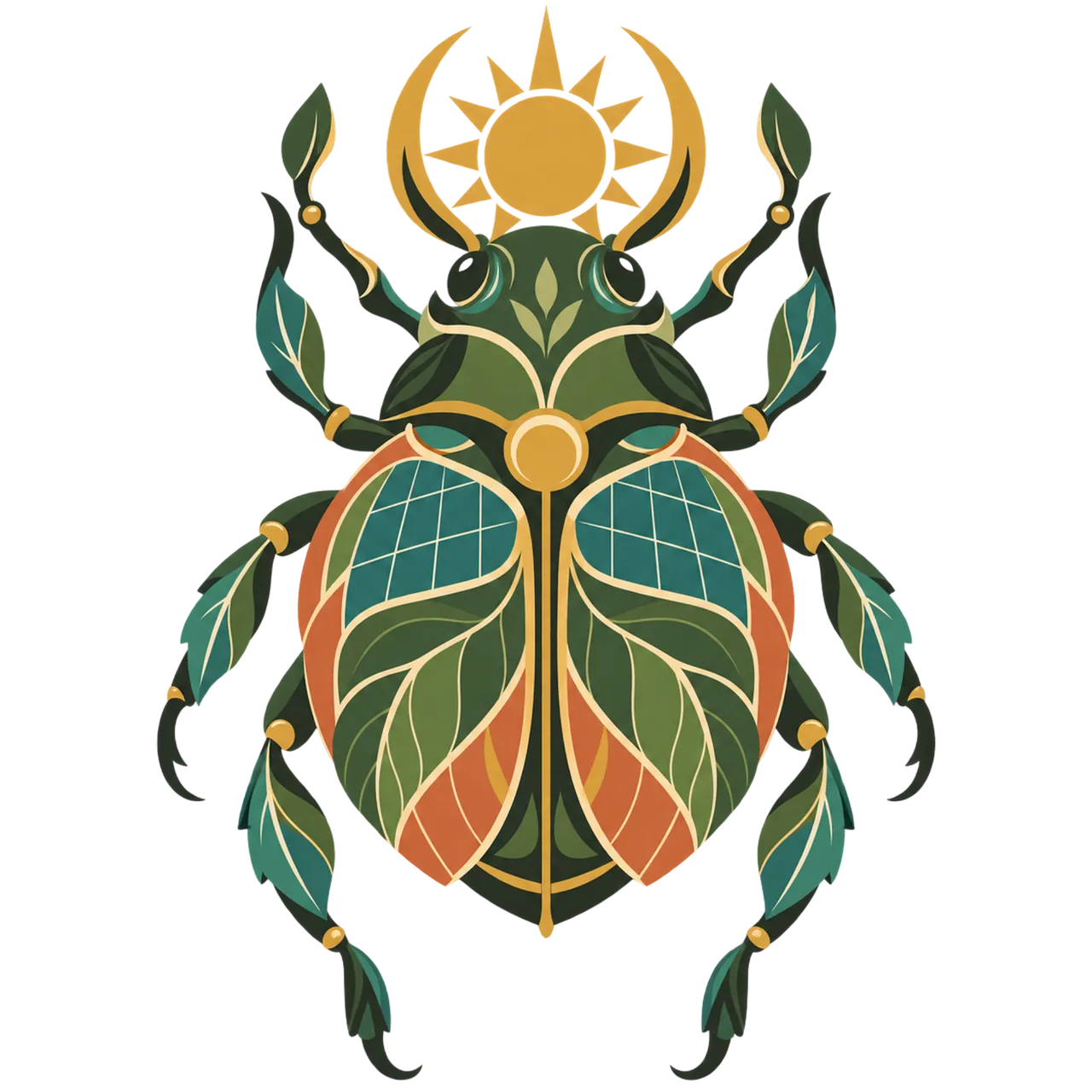 Mystical Green Scarab: Ancient Sun-Inspired Design