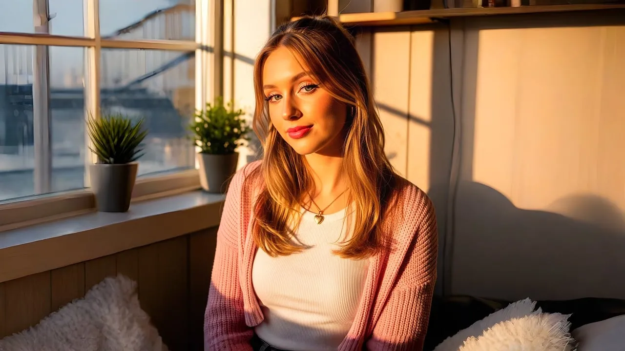 Enchanting Blonde Woman Bathed in Golden Afternoon Light