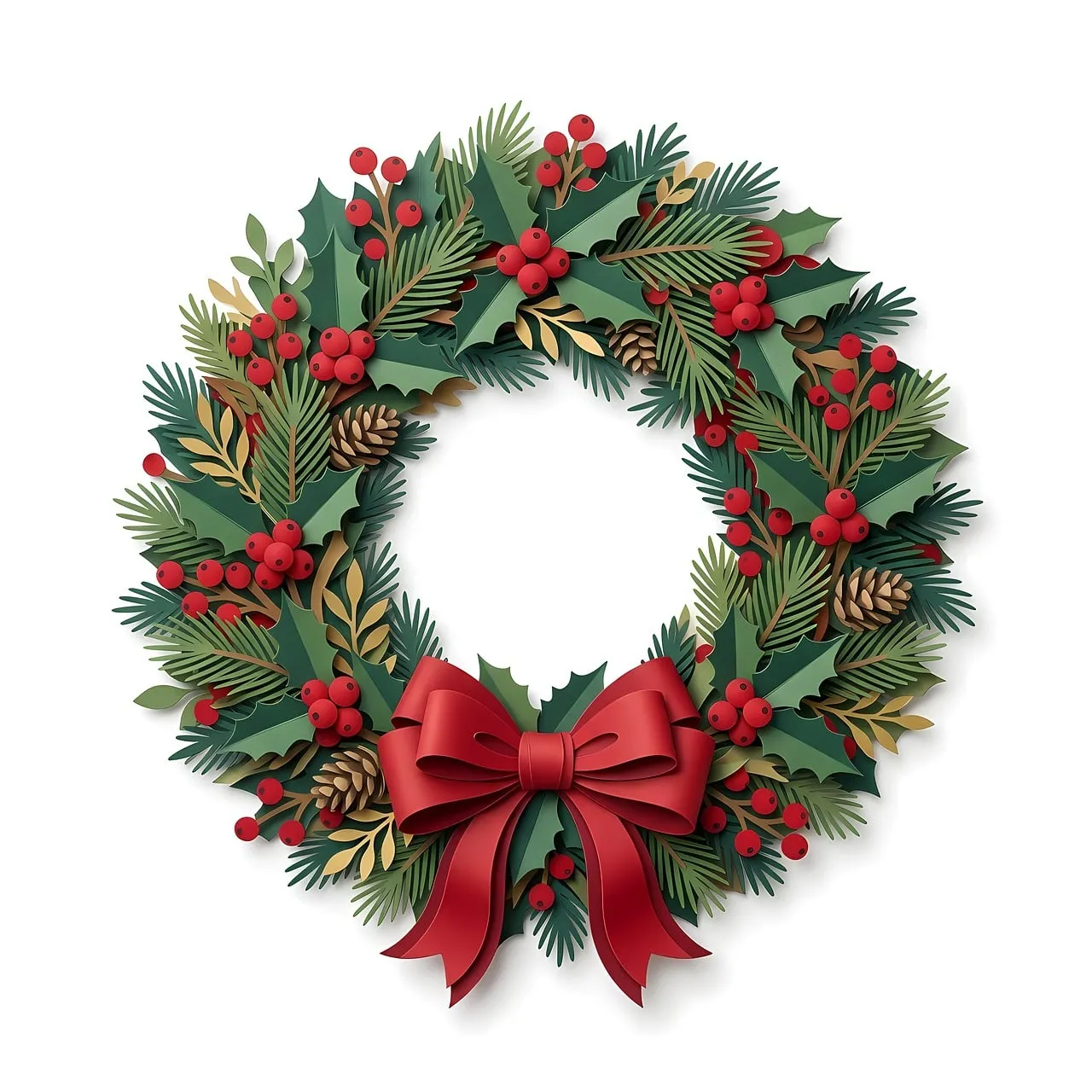 Exquisite Paper Art Christmas Wreath with Vibrant Berries