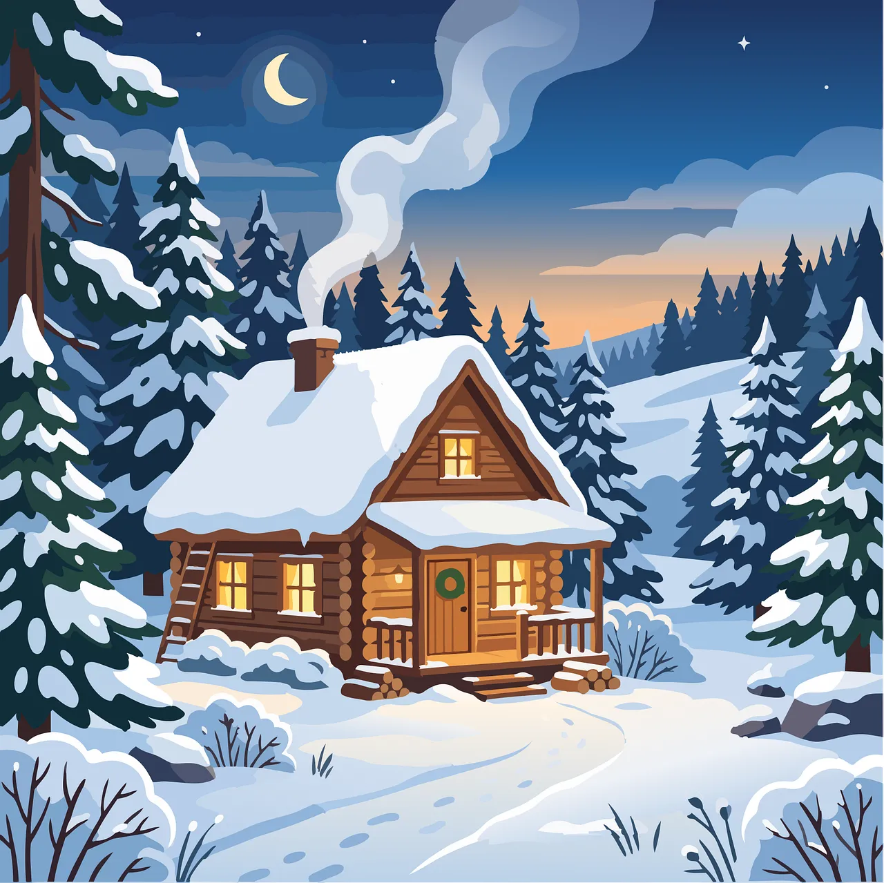 Enchanting Winter Cabin: Cozy Snowfall Retreat