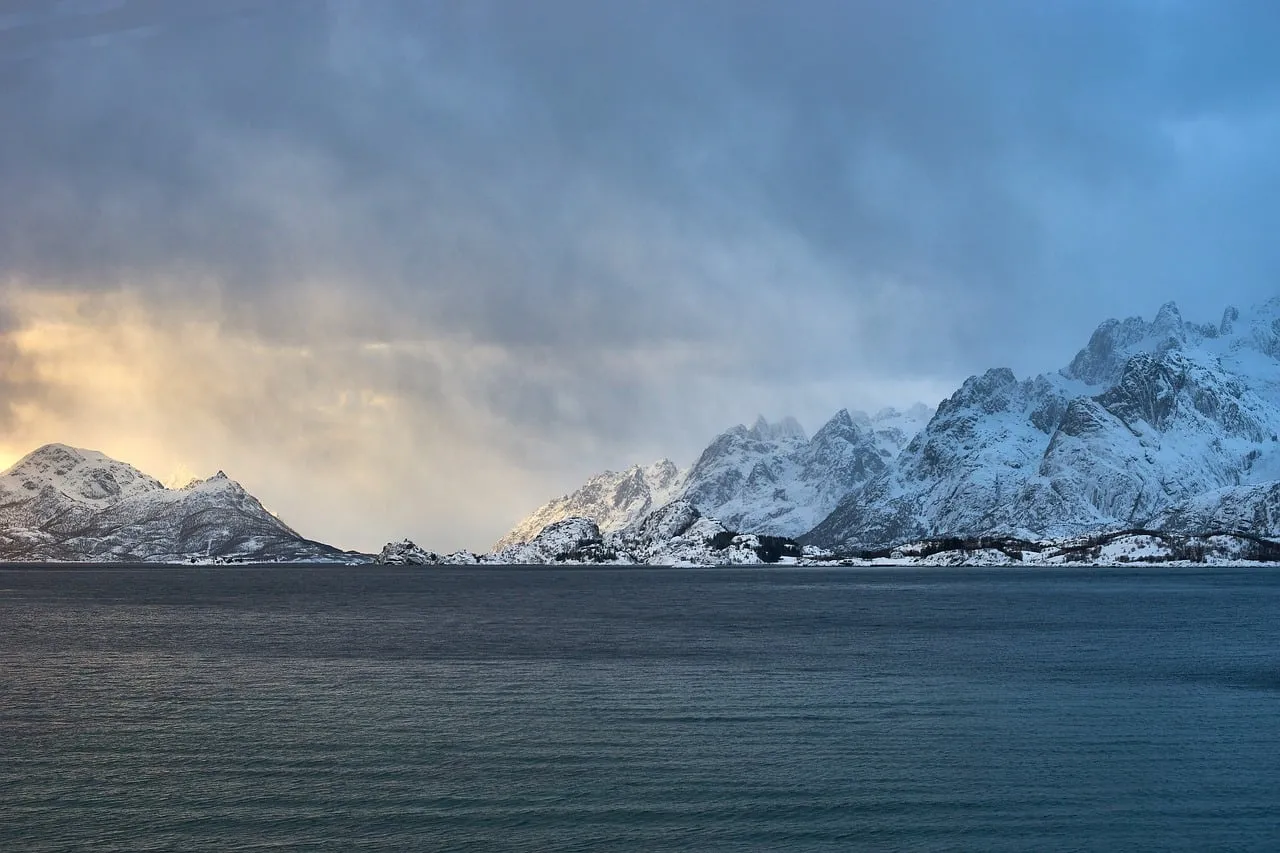 Dramatic Winter Fjord Sunset: Nordic Landscape Majesty