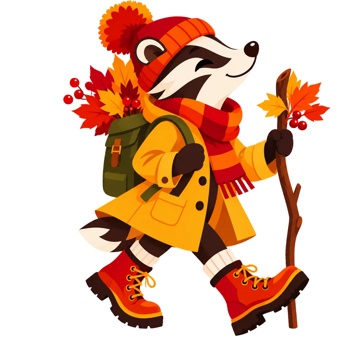Charming Badger Hiker: Autumn Adventure Illustration