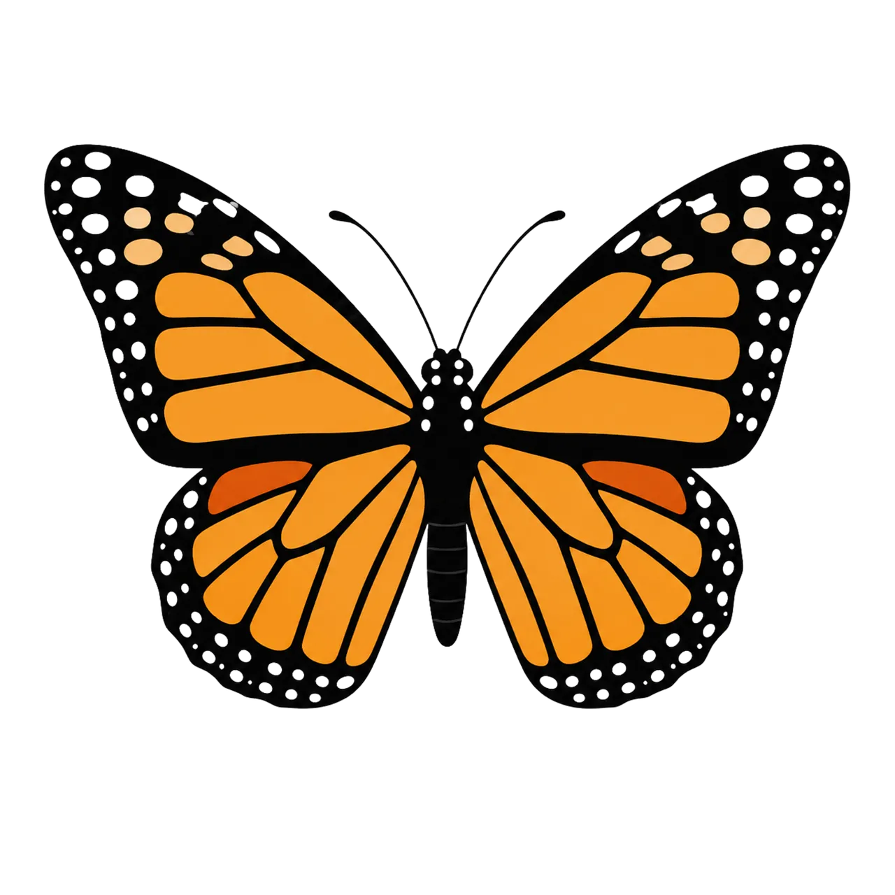 Vibrant Orange Butterfly: Symmetrical Cartoon Elegance