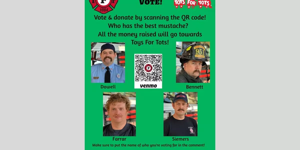 Firefighters' Mustache Voting for Toys for Tots