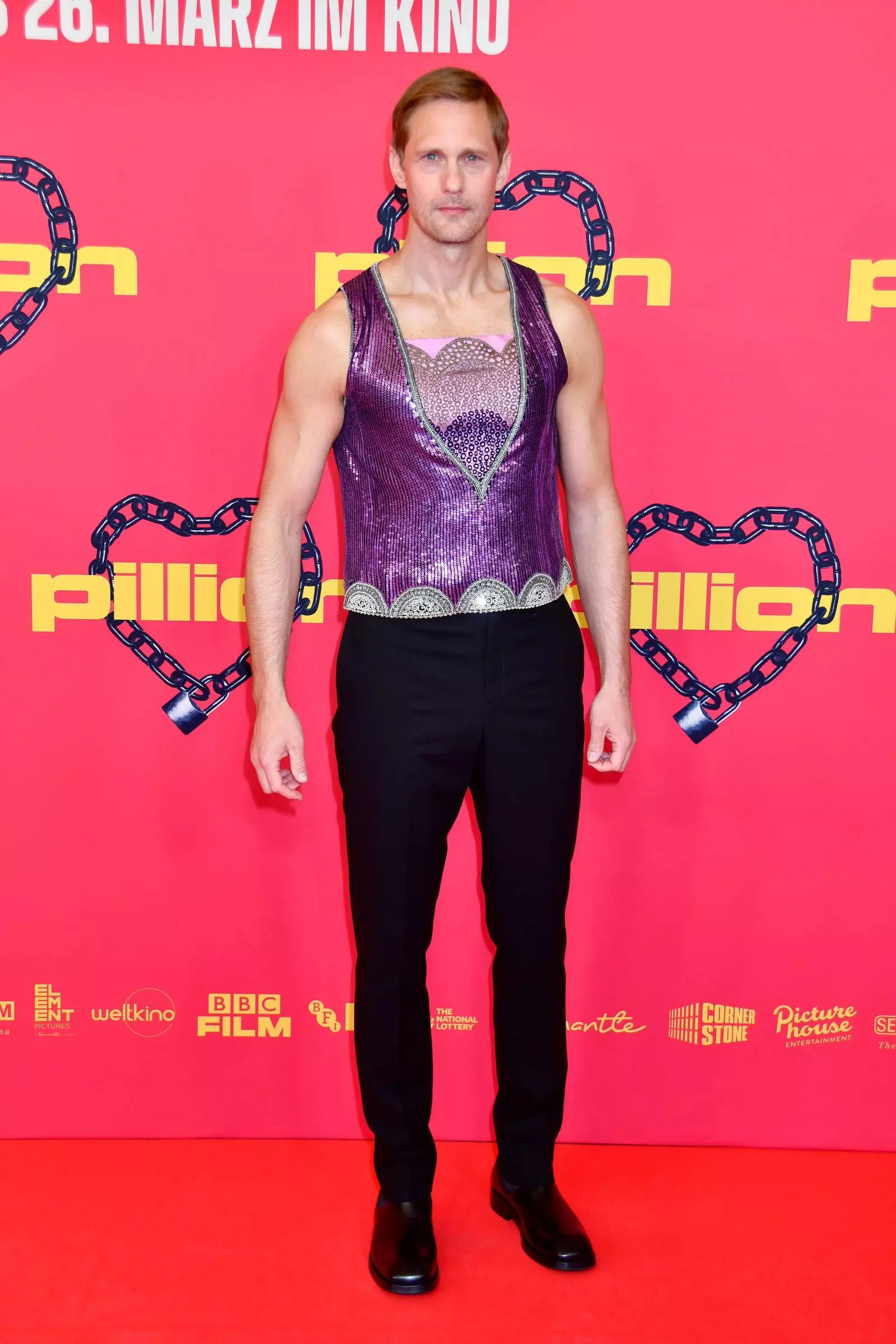 Alexander Skarsgård's Bold Fashion Choices for 'Pillion' Press Tour